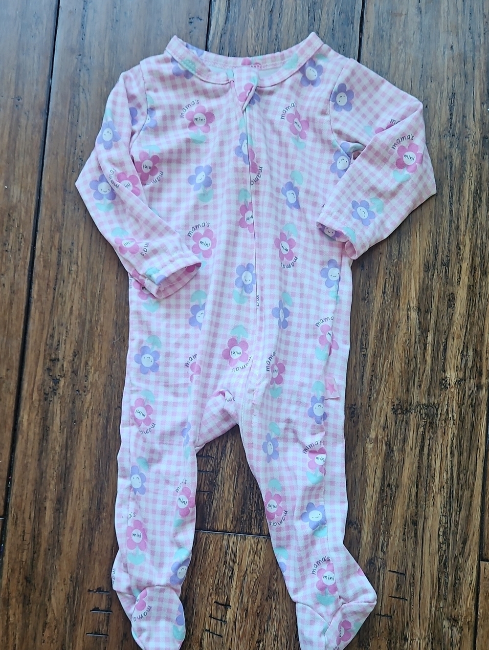 Millie & Myles 0-3mo Mama's Mini‎ Floral Gingham One-Piece Footed Pajamas
